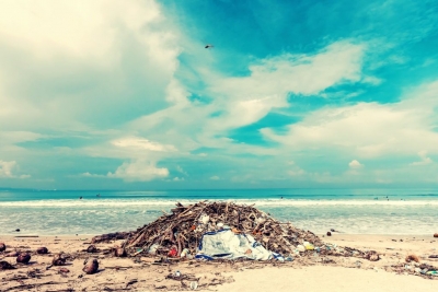 Trash heap on beach